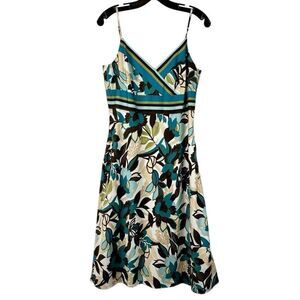 Ann Taylor Dress Leaves Green And Brown Sleeveless 8